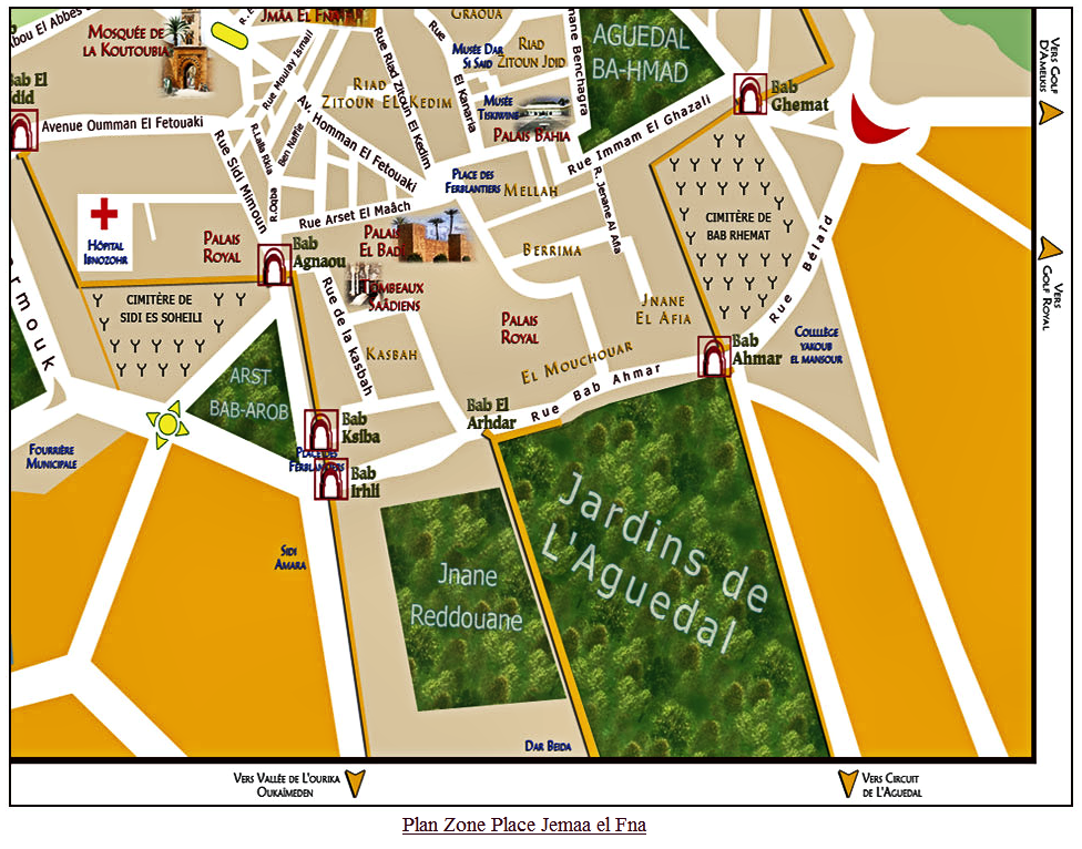 Plan quartier place Jemaa el Fna et palais el Badi